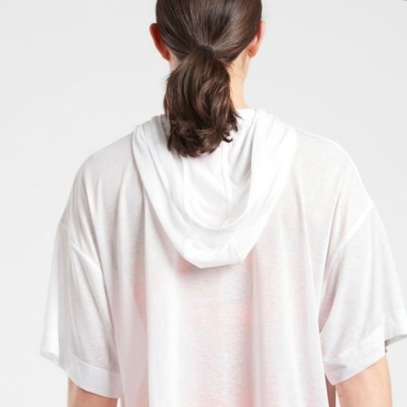 Athleta Women’s White Vapor Workout Pullover Hooded Tee Size Large. - Picture 3 of 7